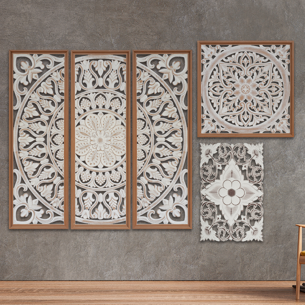 Jinyi Handmade Wooden wall decor panel frames Antique White Wood carved wall art home decor wood wall hanging